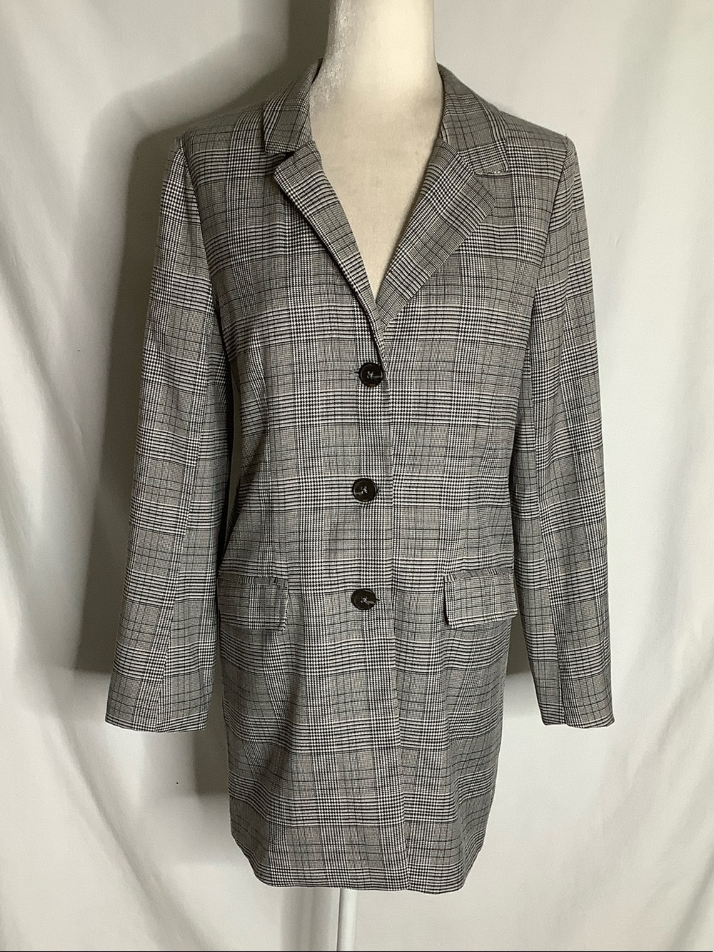 BB Dakota Long Gray Glen Plaid Blazer Jacket Size Small